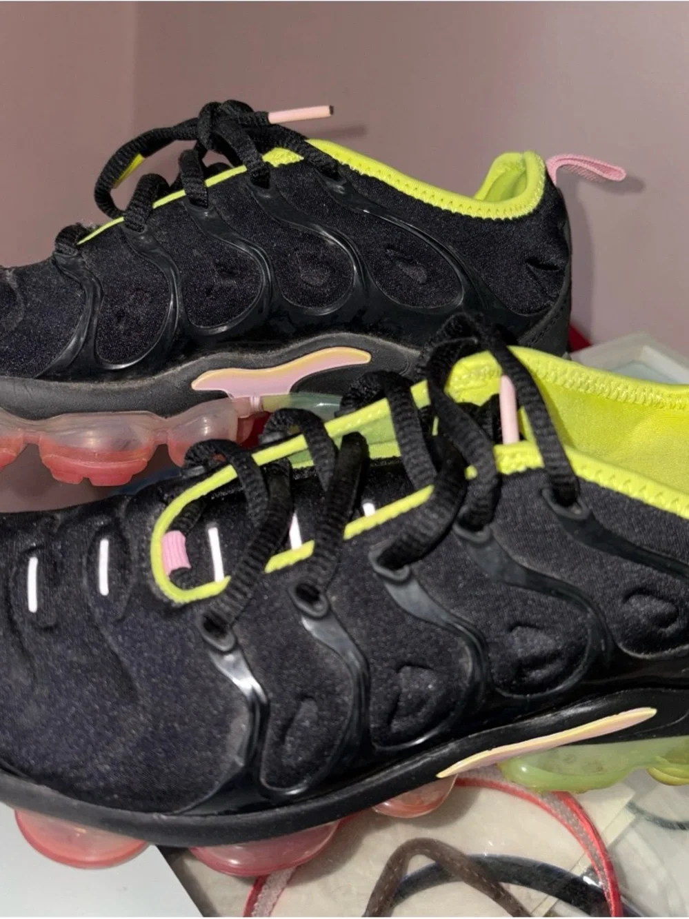 Nike Women’s Black Sneakers with Neon Yellow & Pink Trim